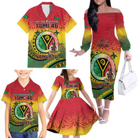 Personalised Vanuatu Family Matching Off The Shoulder Long Sleeve Dress and Hawaiian Shirt Yumi 46th Hapi Independens Dei - Reggae Version LT14 - Polynesian Pride