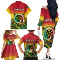 Personalised Vanuatu Family Matching Off The Shoulder Long Sleeve Dress and Hawaiian Shirt Yumi 46th Hapi Independens Dei - Reggae Version LT14 - Polynesian Pride