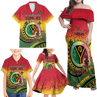 Personalised Vanuatu Family Matching Off Shoulder Maxi Dress and Hawaiian Shirt Yumi 45th Hapi Independens Dei - Reggae Version LT14