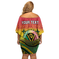 Personalised Vanuatu Family Matching Off Shoulder Short Dress and Hawaiian Shirt Yumi 46th Hapi Independens Dei - Reggae Version LT14 - Polynesian Pride