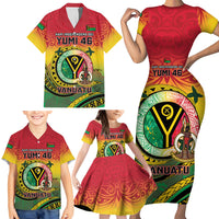 Personalised Vanuatu Family Matching Short Sleeve Bodycon Dress and Hawaiian Shirt Yumi 46th Hapi Independens Dei - Reggae Version LT14 - Polynesian Pride