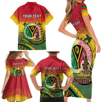 Personalised Vanuatu Family Matching Short Sleeve Bodycon Dress and Hawaiian Shirt Yumi 46th Hapi Independens Dei - Reggae Version LT14 - Polynesian Pride