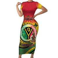 Personalised Vanuatu Family Matching Short Sleeve Bodycon Dress and Hawaiian Shirt Yumi 46th Hapi Independens Dei - Reggae Version LT14 Mom's Dress Reggae - Polynesian Pride