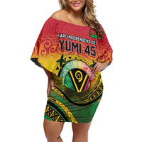 Personalised Vanuatu Off Shoulder Short Dress Yumi 46th Hapi Independens Dei - Reggae Version LT14 Women Reggae - Polynesian Pride