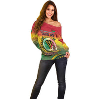 Personalised Vanuatu Off Shoulder Sweater Yumi 45th Hapi Independens Dei - Reggae Version LT14