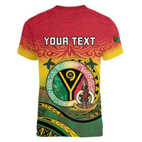Personalised Vanuatu Women V-Neck T-Shirt Yumi 45th Hapi Independens Dei - Reggae Version LT14