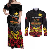 Papua New Guinea Independence Day Couples Matching Off Shoulder Maxi Dress and Long Sleeve Button Shirt PNG Bird of Paradise 50th Anniversary LT14