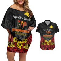 Papua New Guinea Independence Day Couples Matching Off Shoulder Short Dress and Hawaiian Shirt PNG Bird of Paradise 50th Anniversary LT14
