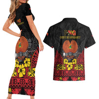 Papua New Guinea Independence Day Couples Matching Short Sleeve Bodycon Dress and Hawaiian Shirt PNG Bird of Paradise 50th Anniversary LT14