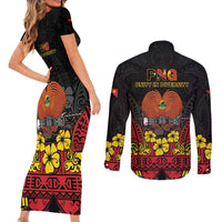 Papua New Guinea Independence Day Couples Matching Short Sleeve Bodycon Dress and Long Sleeve Button Shirt PNG Bird of Paradise 50th Anniversary LT14