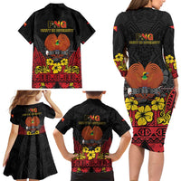 Papua New Guinea Independence Day Family Matching Long Sleeve Bodycon Dress and Hawaiian Shirt PNG Bird of Paradise 50th Anniversary LT14