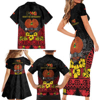 Papua New Guinea Independence Day Family Matching Short Sleeve Bodycon Dress and Hawaiian Shirt PNG Bird of Paradise 50th Anniversary LT14
