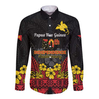 Papua New Guinea Independence Day Long Sleeve Button Shirt PNG Bird of Paradise 50th Anniversary LT14