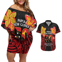 Papua New Guinea Independence Day Couples Matching Off Shoulder Short Dress and Hawaiian Shirt PNG Since 1975 LT14