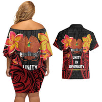 Papua New Guinea Independence Day Couples Matching Off Shoulder Short Dress and Hawaiian Shirt PNG Since 1975 LT14