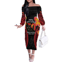 Papua New Guinea Independence Day Family Matching Off The Shoulder Long Sleeve Dress and Hawaiian Shirt PNG Since 1975 LT14