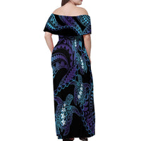 Polynesia Sea Turtle Day Off Shoulder Maxi Dress Tribal Honu Plumeria Polynesian Pattern