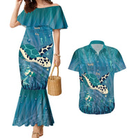 World Sea Turtle Day Polynesia Couples Matching Mermaid Dress and Hawaiian Shirt Go With The Flow