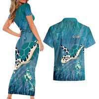 World Sea Turtle Day Polynesia Couples Matching Short Sleeve Bodycon Dress and Hawaiian Shirt Go With The Flow