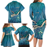 World Sea Turtle Day Polynesia Family Matching Long Sleeve Bodycon Dress and Hawaiian Shirt Go With The Flow