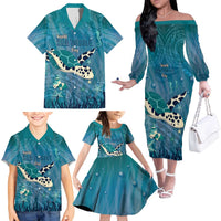 World Sea Turtle Day Polynesia Family Matching Off The Shoulder Long Sleeve Dress and Hawaiian Shirt Go With The Flow