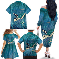 World Sea Turtle Day Polynesia Family Matching Off The Shoulder Long Sleeve Dress and Hawaiian Shirt Go With The Flow