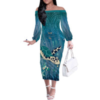 World Sea Turtle Day Polynesia Off The Shoulder Long Sleeve Dress Go With The Flow
