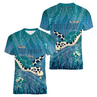 World Sea Turtle Day Polynesia Women V-Neck T-Shirt Go With The Flow