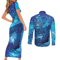 Kuri New Zealand Matariki Couples Matching Short Sleeve Bodycon Dress and Long Sleeve Button Shirt Aotearoa Dog Waka Maori New Year Galaxy Vibes LT14 - Polynesian Pride