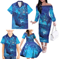 Kuri New Zealand Matariki Family Matching Off The Shoulder Long Sleeve Dress and Hawaiian Shirt Aotearoa Dog Waka Maori New Year Galaxy Vibes LT14 - Polynesian Pride