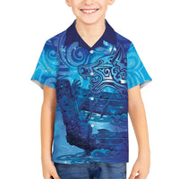 Kuri New Zealand Matariki Family Matching Off Shoulder Short Dress and Hawaiian Shirt Aotearoa Dog Waka Maori New Year Galaxy Vibes LT14 Son's Shirt Blue - Polynesian Pride