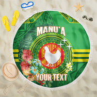 Personalized Manu'a Cession Day Beach Blanket Tropical Flowers With Polynesian Pattern
