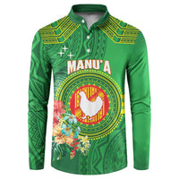 Personalized Manu'a Cession Day Button Sweatshirt Tropical Flowers With Polynesian Pattern LT14 Green - Polynesian Pride