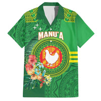 Personalized Manu'a Cession Day Family Matching Off The Shoulder Long Sleeve Dress and Hawaiian Shirt Tropical Flowers With Polynesian Pattern
