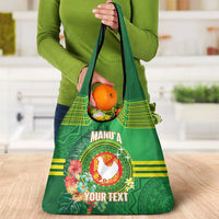 Personalized Manu'a Cession Day Grocery Bag Tropical Flowers With Polynesian Pattern
