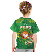Personalized Manu'a Cession Day Kid T Shirt Tropical Flowers With Polynesian Pattern
