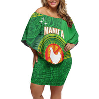 Personalized Manu'a Cession Day Off Shoulder Short Dress Tropical Flowers With Polynesian Pattern