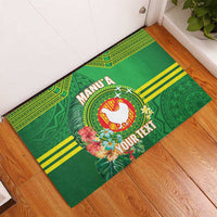 Personalized Manu'a Cession Day Rubber Doormat Tropical Flowers With Polynesian Pattern