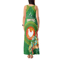 Personalized Manu'a Cession Day Tank Maxi Dress Tropical Flowers With Polynesian Pattern