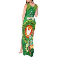 Personalized Manu'a Cession Day Tank Maxi Dress Tropical Flowers With Polynesian Pattern