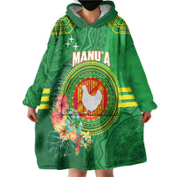 Personalized Manu'a Cession Day Wearable Blanket Hoodie Tropical Flowers With Polynesian Pattern
