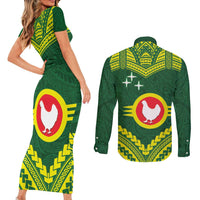 Manu'a Flag Day Couples Matching Short Sleeve Bodycon Dress and Long Sleeve Button Shirt Polynesian Pattern National Color Proud