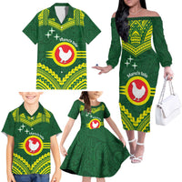 Manu'a Flag Day Family Matching Off The Shoulder Long Sleeve Dress and Hawaiian Shirt Polynesian Pattern National Color Proud