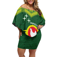 Manu'a Flag Day Family Matching Off Shoulder Short Dress and Hawaiian Shirt Polynesian Pattern National Color Proud LT14 Mom's Dress Green - Polynesian Pride