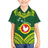 Manu'a Flag Day Family Matching Off Shoulder Short Dress and Hawaiian Shirt Polynesian Pattern National Color Proud LT14 Son's Shirt Green - Polynesian Pride