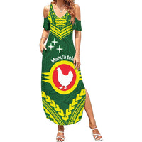 Manu'a Flag Day Family Matching Summer Maxi Dress and Hawaiian Shirt Polynesian Pattern National Color Proud LT14 Mom's Dress Green - Polynesian Pride