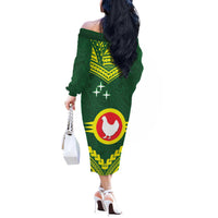 Manu'a Flag Day Off The Shoulder Long Sleeve Dress Polynesian Pattern National Color Proud