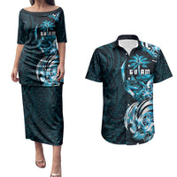 Asut Guam Chamorro Couples Matching Puletasi and Hawaiian Shirt Guahan Seal Tattoo LT14 Blue - Polynesian Pride