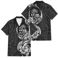 Attelong Guam Chamorro Family Matching Off Shoulder Short Dress and Hawaiian Shirt Guahan Seal Tattoo LT14 Dad's Shirt - Short Sleeve Black - Polynesian Pride
