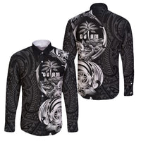 Attelong Guam Chamorro Family Matching Off Shoulder Short Dress and Hawaiian Shirt Guahan Seal Tattoo LT14 Dad's Shirt - Long Sleeve Black - Polynesian Pride